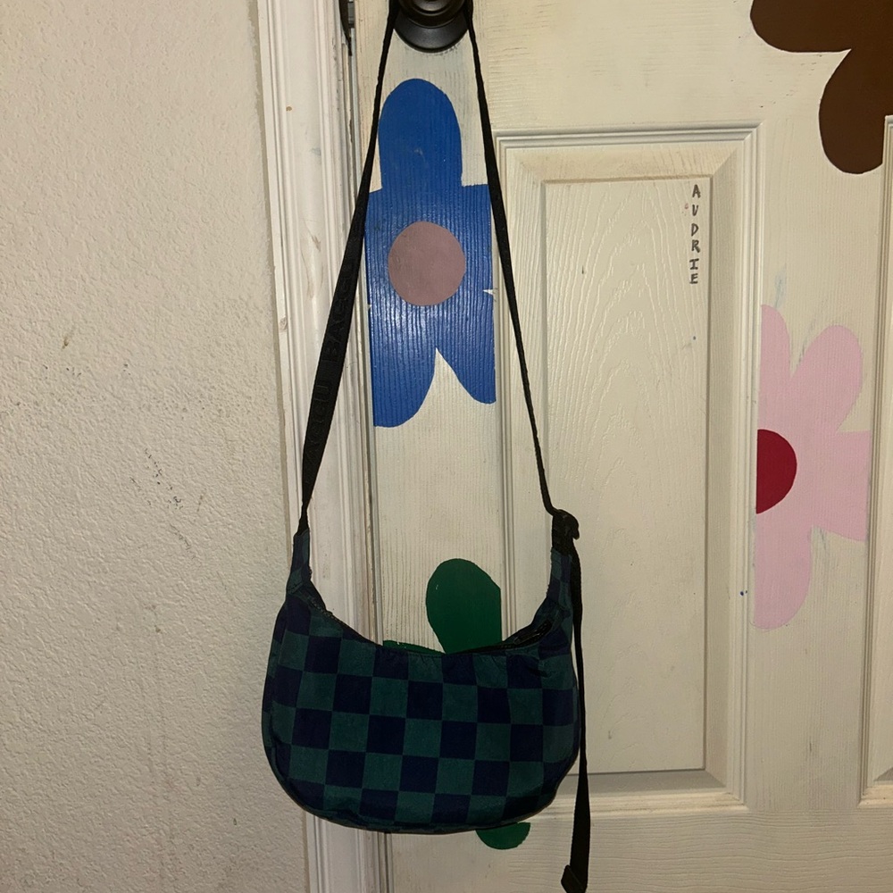 BAGGU Black and Green Checkered Crescent Bag